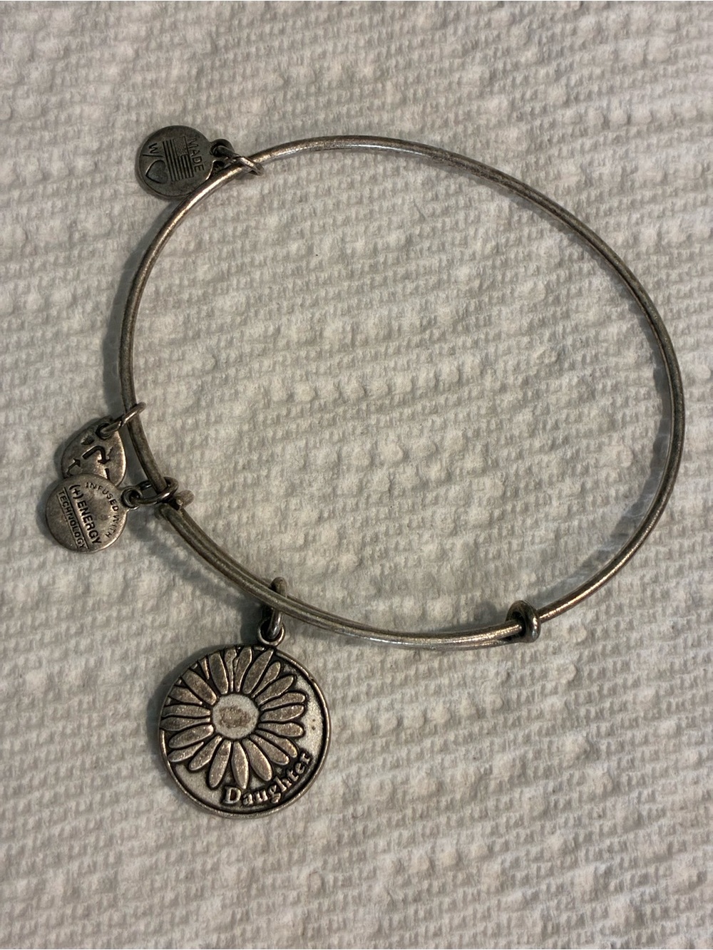 Alex and Ani Daughter Daisy Charm Bangle Bracelet - Silver Tone